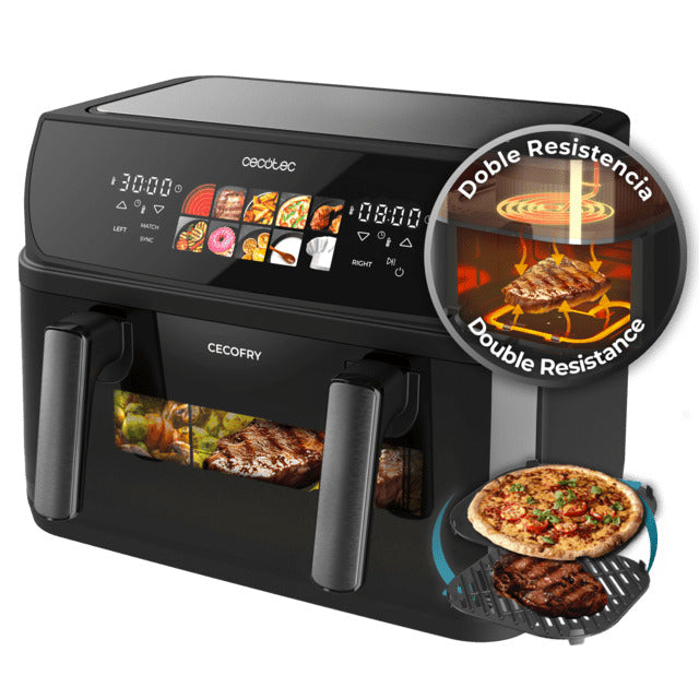 Cecofry&Grill Duoheat 10000 Air fryer with double heating element for perfect grilling of meat, 10 litre capacity and 2200 W power for healthy meals.