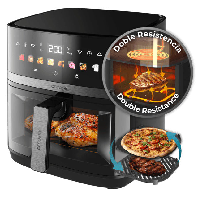 Cecofry&Grill Duoheat 8000 Air fryer with double heating element for perfect grilling of meat, 8 litre capacity and 2200 W power for healthy meals.